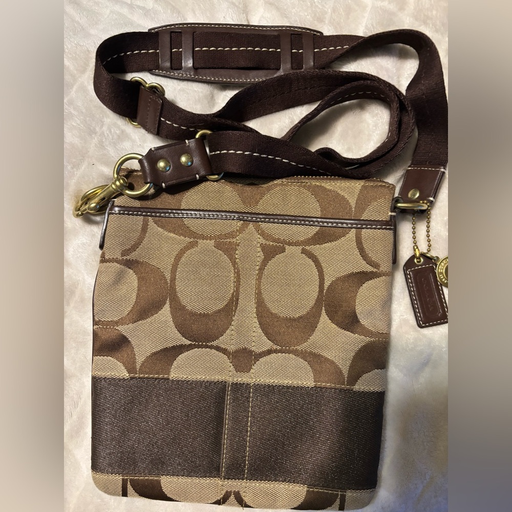 Coach Signature Brown Tan Crossbody Bag